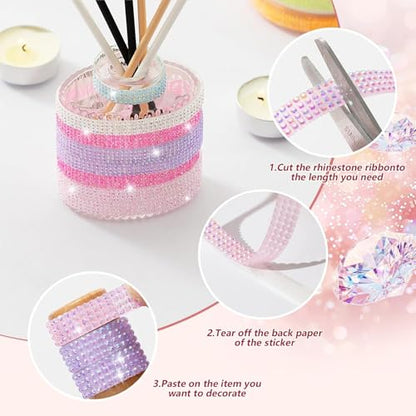 Rhinestone Ribbon Self Adhesive Crystal Rhinestones, 16-Rolls Bedazzling Strips, 16-Yard Rhinestone Strips for DIY Craft, Rhinestones for Crafting - color: 4 Rows 16 Colors-4