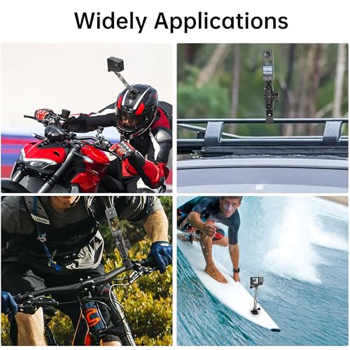 Universal Action Camera Mount Bundle for Motorcycles & Bikes, 1/4" Thread Handlebar Clamp & Adhesive Helmet Kit, Compatible with Insta360 X5/X4/X3/X2, GoPro Hero 13/12/11/10/9, DJI Osmo Action etc - style: Basic+Selfie Stick