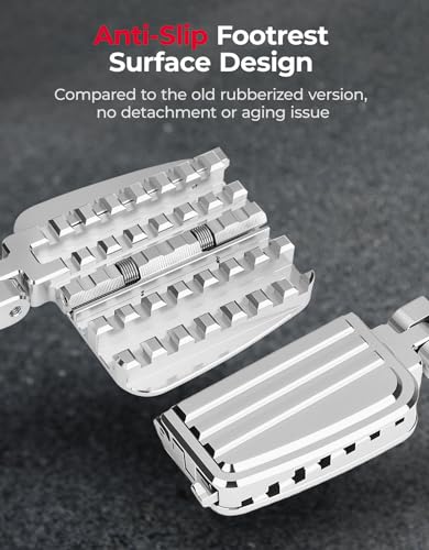 KEMIMOTO CNC Aluminum Highway Pegs with Expandable Heel Rests 1.25" Highway Short Angled Pegs Adjustable Fit for Street Glide Road King Road Glide Softail Dyna Sportster 1-1/4" Engine Guard Chrome - color: Chrome