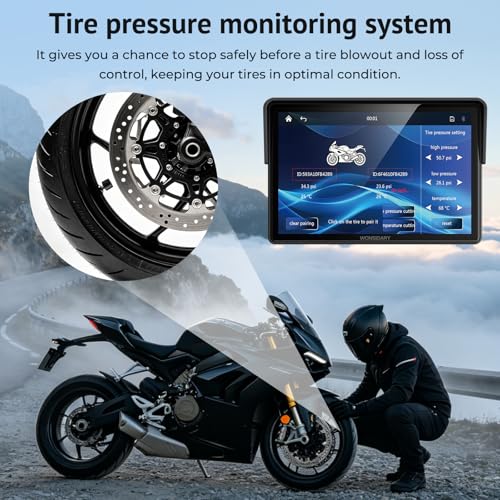 5" Compact Wireless Motorcycle CarPlay & Android Auto with TPMS Screen,IP67 Waterproof IPS Touchscreen,Voice Control, Dual Bluetooth Audio,USB/Acc Power Motorcycle GPS Display for Riding - size: 5 Inch