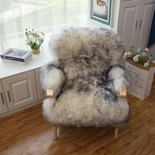 Real Genuine Sheepskin Rug Natural Fur Rug Sheep Skin Rugs Grey Full Sheepskin Rugs Authentic Sheep Skin Throw Lambskin Seat Covers for Chairs Wool Seat Pad Cushion (2.3X3.28 ft) - color: Blue-tipped