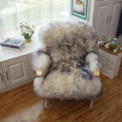 Real Genuine Sheepskin Rug Natural Fur Rug Sheep Skin Rugs Grey Full Sheepskin Rugs Authentic Sheep Skin Throw Lambskin Seat Covers for Chairs Wool Seat Pad Cushion (2.3X3.28 ft) - color: Blue-tipped