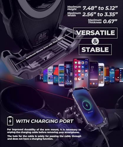 Kaedear Motorcycle Smartphone Holder, Vibration Absorption, Mount, Air Mount, Side Lever Lock, Intermediate Arm, Durable Strength Slide Lock KDR-M28