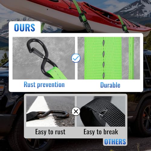 Retractable Ratchet Straps 4 Pack - 1,500 Lbs Break Strength 1 in x 10 Ft Heavy Duty Retractable Ratchet Tie Down Straps with S Hooks Set for Truck, Cargo Van, Trailer, Motorcycle (Green) - color: Green