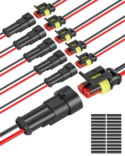 NAOEVO 2 Pin Connector Waterproof, 16 AWG 2 Wire Connectors, Automotive Electrical Male and Female Plug with Heat Shrink Tubing for Car Truck Boat Wire Connection, 6 Kits - size: 2 Pin