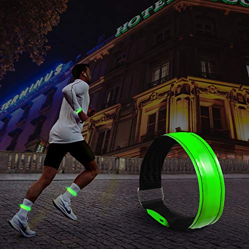 2 Pack Rechargeable LED Reflective Armband, High Brightness High Visibility Night Safety Light Band, Wearable Flashing LED Gear for Running, Walking, Biking and Outdoor Activities - color: green