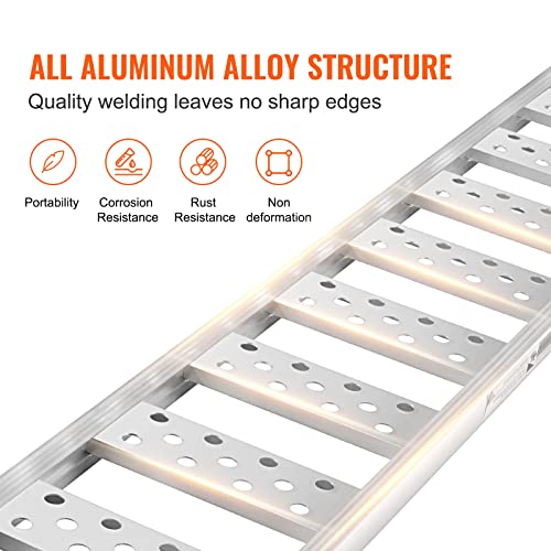 VEVOR Aluminum Ramps, 1250lbs, Straight Ramp with Treads and Load Straps, Portable Loading Ramp for Motorcycles, ATVs, Trucks, Lawn Mower, Dirt Bike, Garden Tractor, 78" L x 12" W, 2Pcs - size: 1250lbs