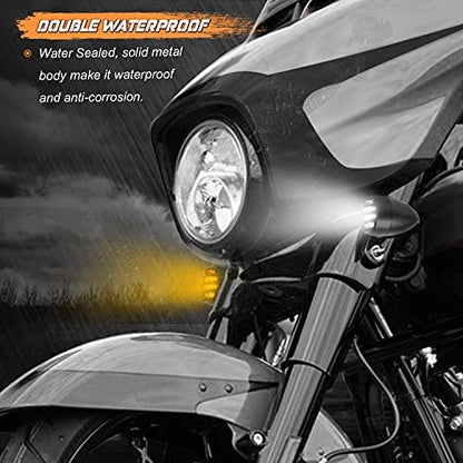 NTHREEAUTO LED Motorcycle Turn Signals Blinkers Smoked Front Running Light Universal Compatible with Harley Sportster Honda Shadow Suzuki Yamaha Kawasaki Vulcan Ninja Bobber 12V Motorbikes - color: Smoked/Amber+White