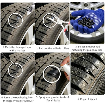 100PCS Tire Screw Plug Repair Kit,No Tire Removal Needed & Self-Service Tire Screw Plug Repair Kit,Tire Sidewall Repair Kit,Quick Repairing Tires Puncture for Cars,SUV,Trucks and Motorcycles