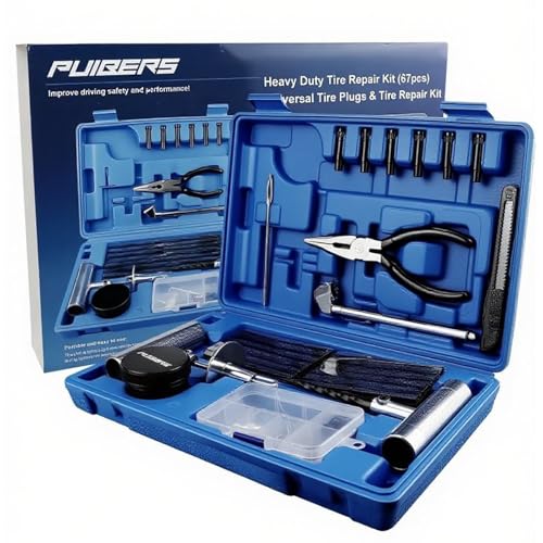 Tire Plug Kit Heavy Duty Professional - 67 Pcs Tire Repair Kit with Plugs for Car, Truck, SUV, Motorcycle, Semi Truck, Tractor, RV & ATV - Tire Repair Tools to Fix Punctures - color: 67 PCS Tire Repair Kit