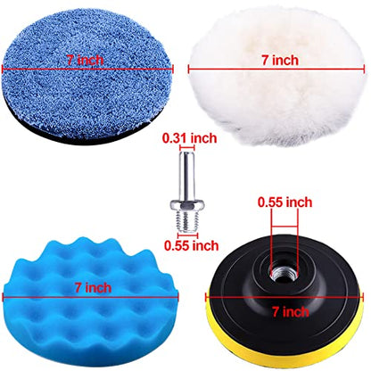 SIQUK 16 Pieces Buffing Pads 7 Inch Car Polishing Pad Kit Foam Polish Pads Wax Buffer Polisher Attachment for Drill - size: 7 Inch