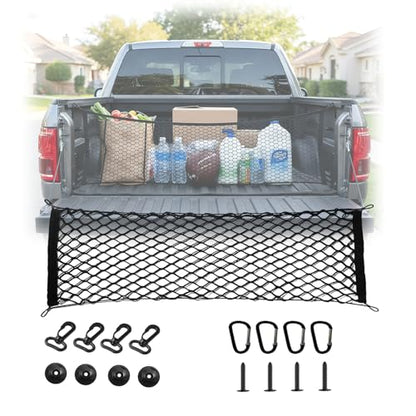 ZMD Truck Bed Cargo Net Nylon Universal Heavy Duty Truck Storage Mesh Pouch Pickup Cargo Organizer Trunk Mesh Cargo Net (51x18 Inch) - size: 51 x 17.7 Inches