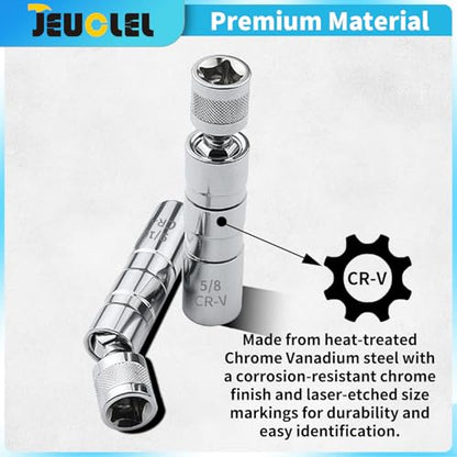 5PCS Magnetic Swivel Spark Plug Socket Set, 14mm Thin Wall Socket, 9/16" 6-inch Extension Socket, 5/8" Sockets with 4, 6, and 10 inch Extensions, Heavy Duty Retaining Ring, Cr-V Steel Made