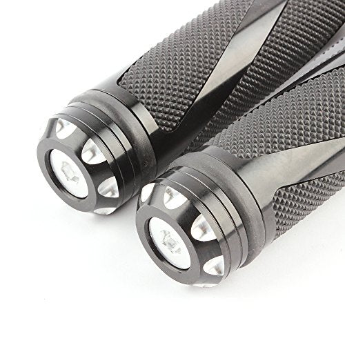 Pair of 7/8" 22mm Motorcycle CNC Aluminum Rubber Gel Hand Grips Handlebar for Sports Bike Chopper Cruiser Bike - color: Black with Bar End