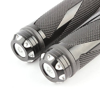 Pair of 7/8" 22mm Motorcycle CNC Aluminum Rubber Gel Hand Grips Handlebar for Sports Bike Chopper Cruiser Bike - color: Black with Bar End