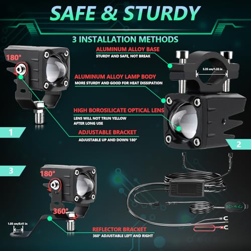 MONDEVIEW LED Motorcycle Auxiliary Light Kit, 5 Modes, Spot Driving Lights, Compatible with Tractor Truck ATV UTV SUV Boat - color: Green