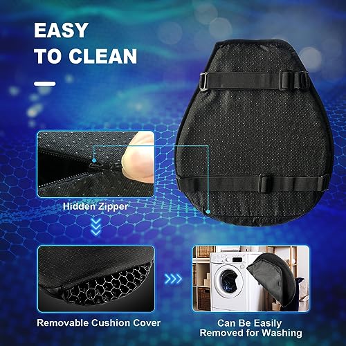 Motorcycle Gel Seat Cushion, 3D Honeycomb Shock-Absorbing, Hollow and Breathable, Hel Material is Compressive, Non-Breaking, Non-Hardening, Soft and Comfortable (Plush)