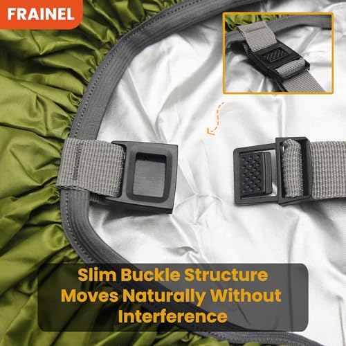 Waterproof Backpack Rain Cover. 210 Taffeta Silver-Coated Inner Layer. Reflective Logo and Buckle Strap. Army Green Style 60L. Include Storage Bag with Zipper