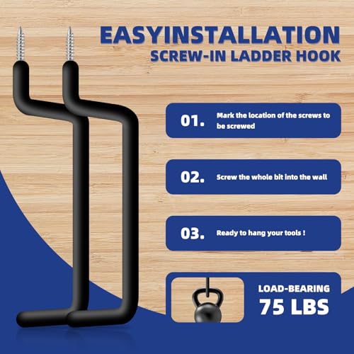10 Pcs Ladder Hook Screw in Storage Hanger, Wall Mount Garage Storage Hooks Heavy Duty Shelf Organizer for Bike, Foldable Chair, Ladder