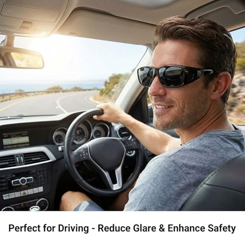 Wzerry Sunglasses Fit Over Glasses Polarized for Men Women, Wrap-Around Glasses UV400 Protection for Driving and Outdoor - color: Black/Grey + Black/Grey + Black/Grey
