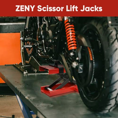 ZENY Motorcycle Lift, Motorcycle Center Scissor Lift Jack with Saddle & Safety Pin, 1100 LBS Capacity Steel Jack Hoist Stand for Motorcycles, ATVs, Dirt Bike