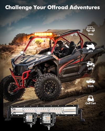 Auxbeam 6 Modes Amber White Series, 22" LED Light Bar with 3" LED Pods Combo Set, Dual Color Flashing Strobe Offroad Lights, Spot Flood Combo Cube Off Road Fog Lights, 3 Packs - color: 3" & 22" Combo