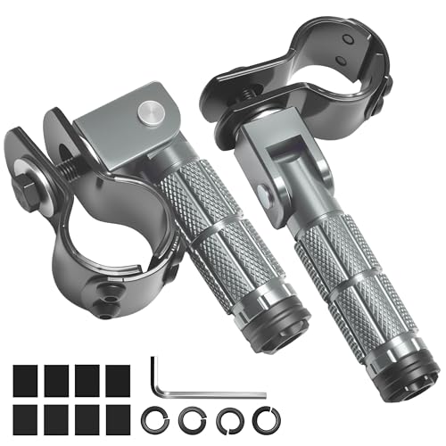 M8 Motorcycle Foot Pegs Folding Rearsets-90 Degree Foldable Footrest Fit 0.86-1.37in Brackets, Anti-Skid CNC Footpegs with Rubber Gasket for Pit Bike Dirt Bike Adventure Touring Bikes (Titanium) - color: Titanium