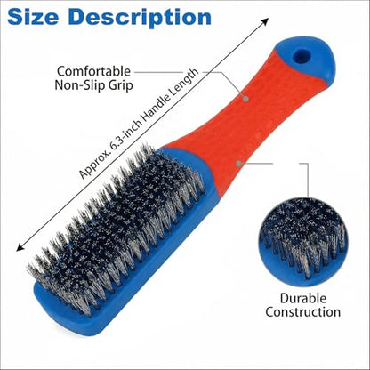 Professional Stainless Steel Wire Brush Set - Heavy Duty Rust & Paint Removal Tool for Grill Cleaning, Metal Surface Preparation with Ergonomic Handle (2Pack)
