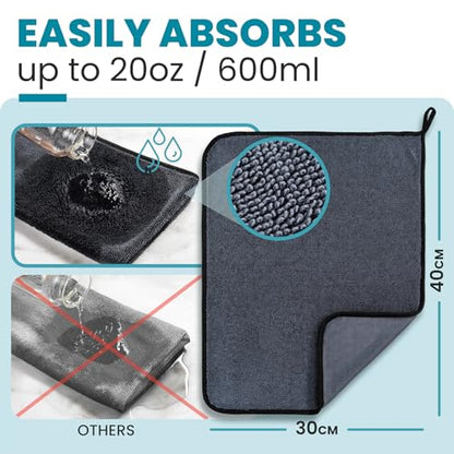 Shiny Wipes Medium Drying Towel, The Original, 12x16in/30x40cm, Ultra Absorbent Twisted-Loop Design, Streak-Free Towel Cloth for Shower, Household, Car, No Streaks or Limescale (4 Towels)