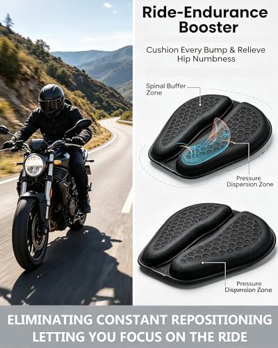 Motorcycle Seat Cushion, 3D Honeycomb Tailbone Cutout Pressure Relief Cooling Seat Pad Protect Sensitive Areas, Universal Shock Absorbing Non‑Slip for Long Distance Rides (with Cover) - color: with Cover