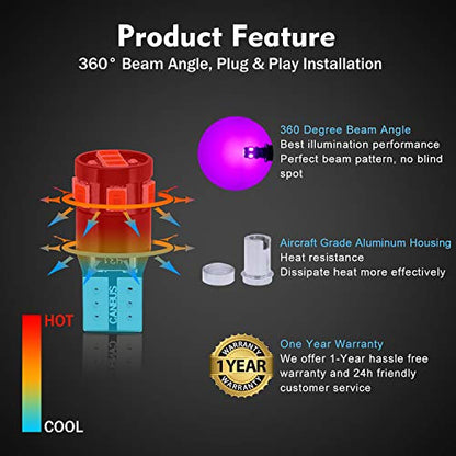 300LM Extremely Bright Canbus Error Free 194 168 2825 W5W T10 LED Bulbs Purple 9-SMD 2835 Chipsets for Dome Map Door Courtesy License Plate Lights(Pack of 4) - color: purple