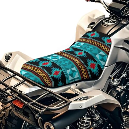 SEANATIVE Aztec Turquoise Motorcycle Seat Cover ATV Cover Four Wheeler Accessories Universal Waterproof Elastic ATV Back Seat Powersports Cushion Covers Breathable Padded Protector - color: Aztec Turquoise