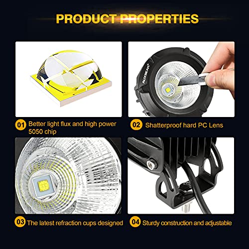Auxbeam 3.5in 50W Round Led Offroad Light, 5000LM Round Driving Light Pod Super Bright with Wiring Harness Kit White Spot Flood Combo for Jeep Vehicle Truck ATV SUV Motorcycle - color: White Led Offroad Light