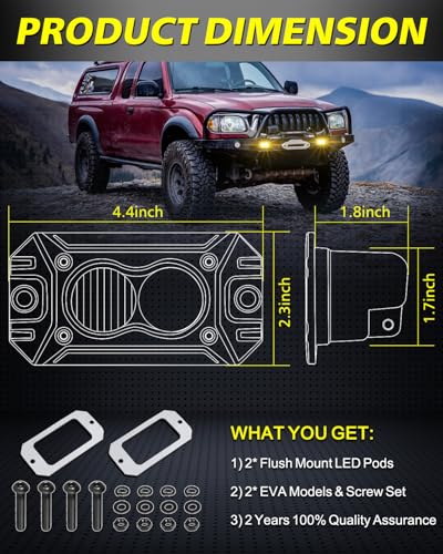 Amber Flush Mount LED Pods, AKD Part CREE LED Flush Bumper Lights 40W Spot Flood Combo Offroad Driving Light Amber LED Fog Chase Lights Pods for Trucks Pickup SUV UTV ATV - color: Amber Flush