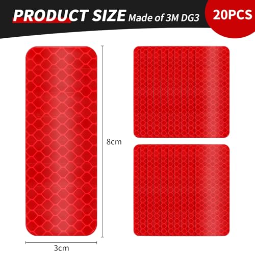 20 Pcs Super Reflection Reflective Stickers Made of 3M DG3, Red Outdoor Waterproof Safety Reflective Tape for Car/Bike/Mailbox/Helmet/Truck - Safety Stickers Red - color: Red 20pcs