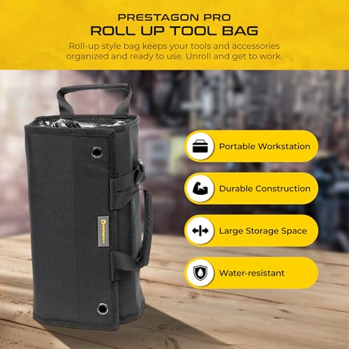 Heavy-Duty Roll Up Tool Bag Organizer w/Transparent Pockets for Quick View & Easy Access. 7 Reinforced Pockets w/Zippers, Multiple Carrying & Hanging Handles, Elastic Organizers & Adjustable Strap - style: Black - Classic Roll Up