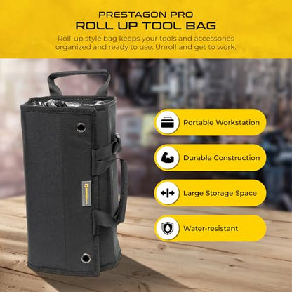 Heavy-Duty Roll Up Tool Bag Organizer w/Transparent Pockets for Quick View & Easy Access. 7 Reinforced Pockets w/Zippers, Multiple Carrying & Hanging Handles, Elastic Organizers & Adjustable Strap - style: Black - Classic Roll Up