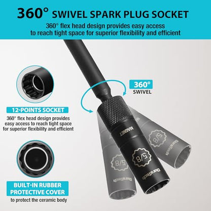 DURATECH 5/8" Swivel Magnetic Spark Plug Socket, 1MM Thin Wall Spark Plugs Socket with 12-Point, Enhanced Magnetic Head & Manganese Phosphate Coating, 3/8" Drive x 10" Total Length, Cr-V Steel Made - size: 5/8" x 3/8" x 10"