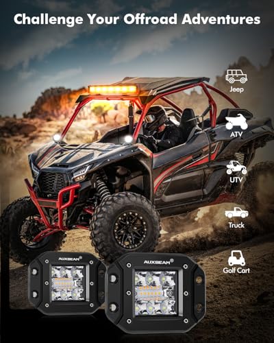 Auxbeam 6 Modes Amber White Series Flush Mount Strobe Lights 5 Inch 72W LED Pods Spot Flood Combo Flashing/Warning Multi-Function Offroad Lighting Bumper Grille Mount, Pair - color: 5" Flush Mount