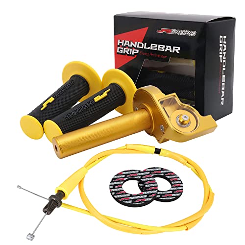 JFG RACING Motorcycle Throttle Assembly,7/8" 22mm Quick Twist Throttle Grips With Throttle Cable Aluminum Alloy Universal For CRF50 KLX SSR TTR 110 125 150 200 250cc Dirt Pit Bike ATV Mini Bike Gold - color: Gold, size: Normal