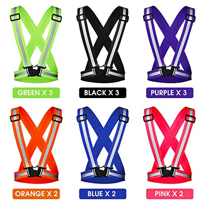 Macarrie 15 Pcs High Visible Reflective Running Vest Bulk Adjustable Safety Vest Elastic Straps Gear Night Walking Outdoor - color: Multicolor