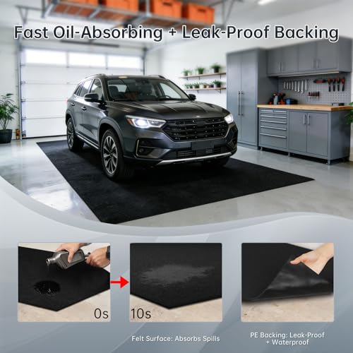 60"x36" Garage Floor Mat 2-Pack – Oil Absorbent & Leak-Proof PE Backing, Heavy Duty Protector for Cars Motorcycles SUVs, Trimmable Non-Slip Multi-Purpose Mat