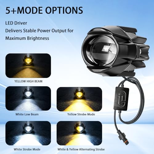 Motorcycle Driving Lights 8-80V 60W 6000LM LED Fog Lights with External Driver & Inline Switch, Quick-Release Connector, IP67 Waterproof, 5 Modes High/Low/Strobe for ATV, UTV, Truck, 2 Pack J - color: JRY-10-Mini