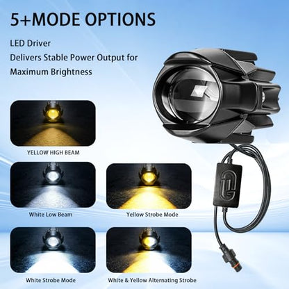 Motorcycle Driving Lights 8-80V 60W 6000LM LED Fog Lights with External Driver & Inline Switch, Quick-Release Connector, IP67 Waterproof, 5 Modes High/Low/Strobe for ATV, UTV, Truck, 2 Pack J - color: JRY-10-Mini