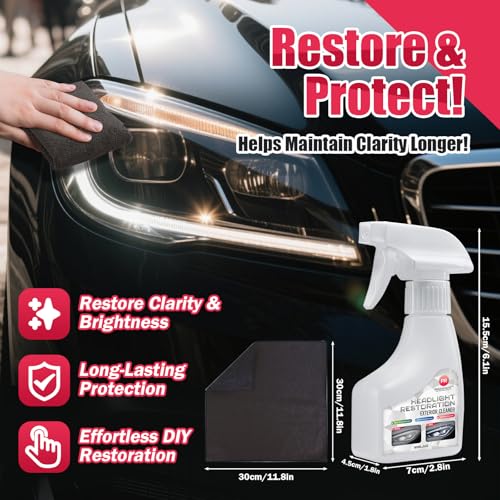 Headlight Cleaner and Restorer Spray for Cars – Removes Haze & Yellowing, Restores Clarity, UV Protection, Easy No-Sanding Application – 180ml/6oz