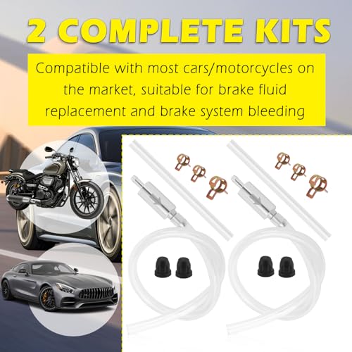 Brake Bleeder Hose One Way Check Valve 2-Piece Kit,Universal Brake Bleeding Kit for Hydraulic Brakes System,Leak-Proof Brakes Bleeder Tool Set with Clamps & Bleeders Valve Cap