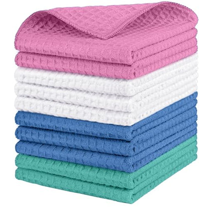 HOMEXCEL Waffle Weave Microfiber Towel, 10 Pack Lint Free Cleaning Rags, 12 x 12 Inches Barista Towels, Reusable Microfiber Cleaning Cloth for Household, Kitchen, Glass and Window, Multicolor - color: Multicolor