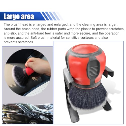 2PCS Car Detailing Brushes, Ultra Soft Bristles Dusting Brushes with Storage Rack, Curveball XL Synthetic Brushes, Covers Large Area Cleaning Tool for Inside or Outside Vehicles (Red) - color: Red
