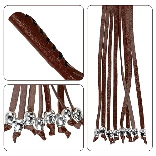 Motorcycle Lever Cover PU Leather Fringed Brake Clutch Covers Universal Grip Tassels Motorcycle Handlebar Covers with Skull Beads - color: Brown