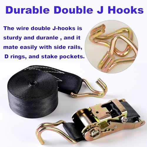 2PACK Ratchet Straps Heavy Duty, 8000 LBS Break Strength Ratchet Strap Tie Down, 2” x 32ft Black Tie-Down Ratcheting Cargo Truck Straps with Durable Double J Hook for for Truck (Black, 2IN X 32FT) - color: BLACK
